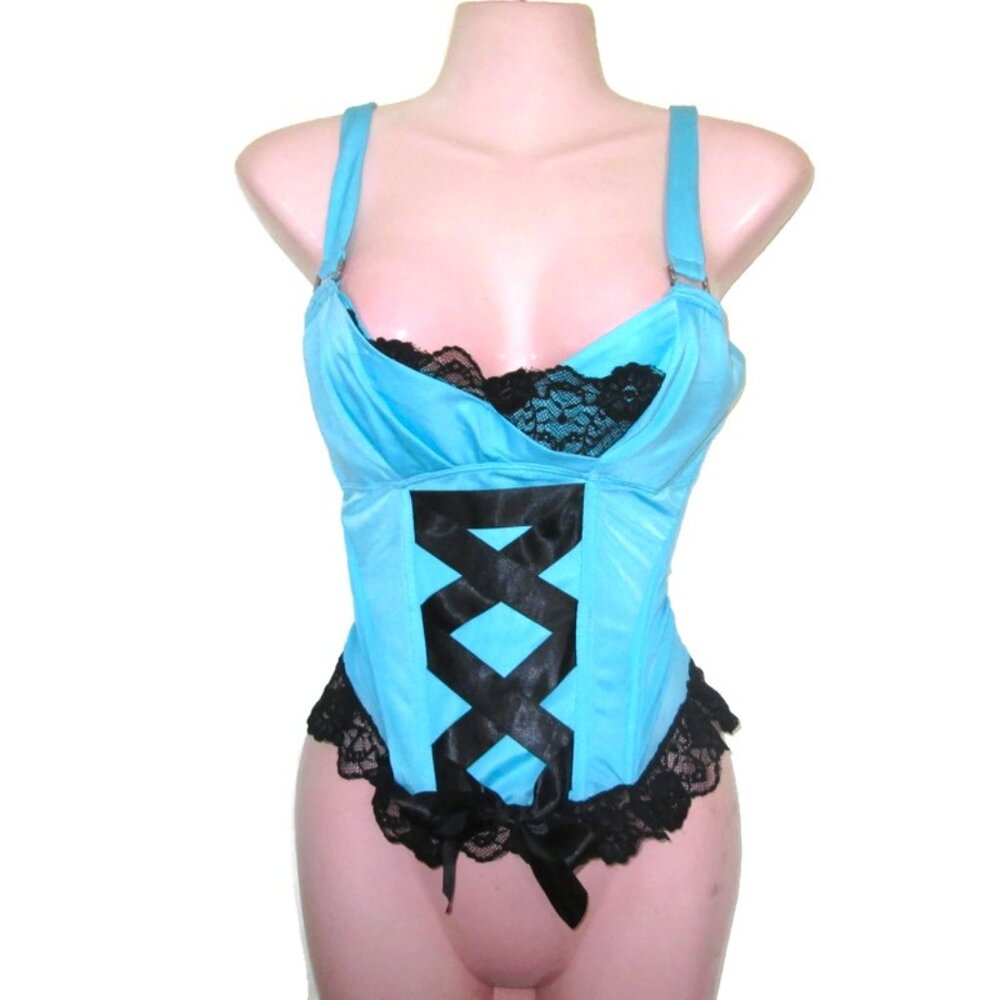 y2k 1990s vintage NEW blue black corset top bra size 34b lingerie
